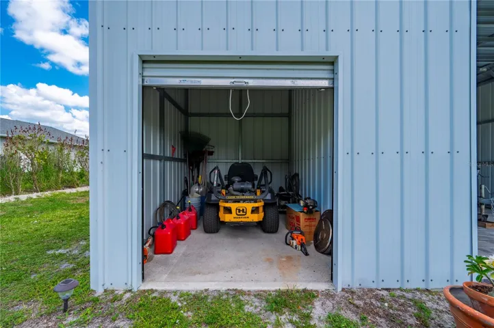 Separate storage for lawn equipment. Lawn equipment is negotiable.