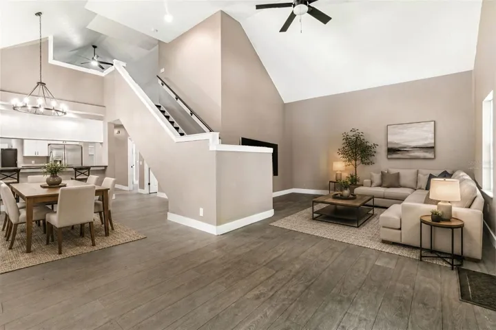 Virtually staged living room and dining room