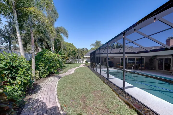 Backyard with walking path