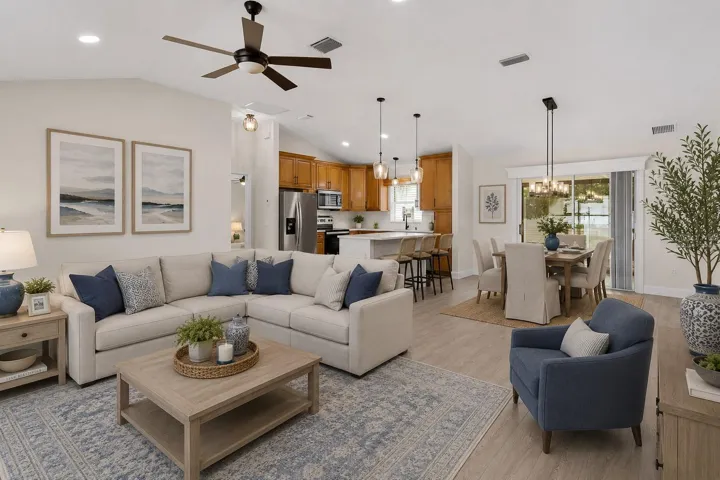 Virtually staged living and dining