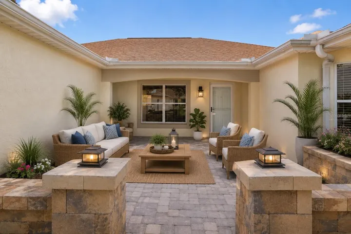 Virtually staged front patio