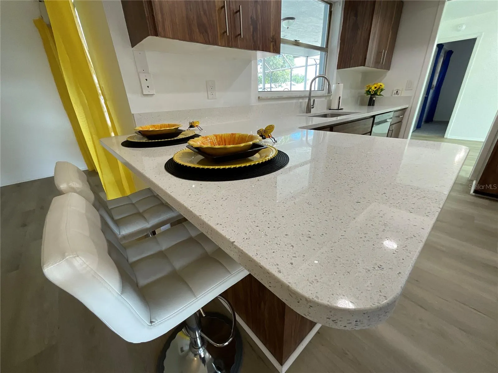 Newly installed quartz countertops