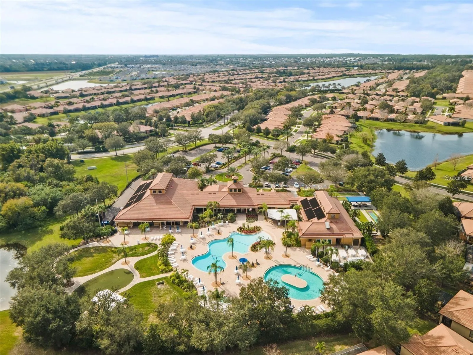 Aerial view of community amenities