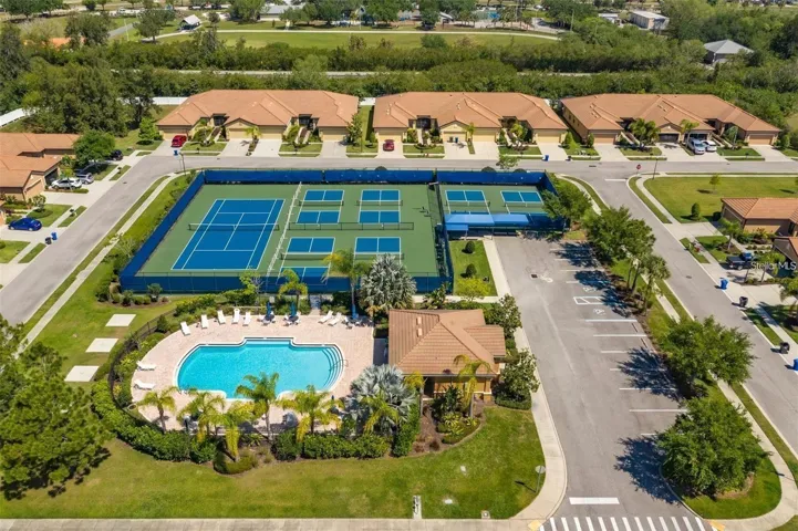 Aerial of pickleball and pool