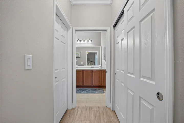 Entrance to master bathroom/double closets