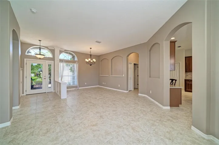 Foyer, dining, living rooms.
