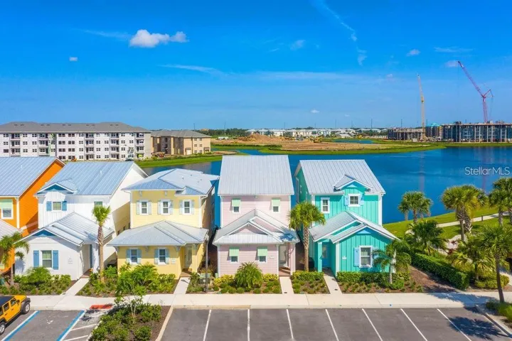 Aerial view of the house and water front