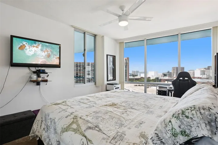 Primary bedroom with unobstructed city view