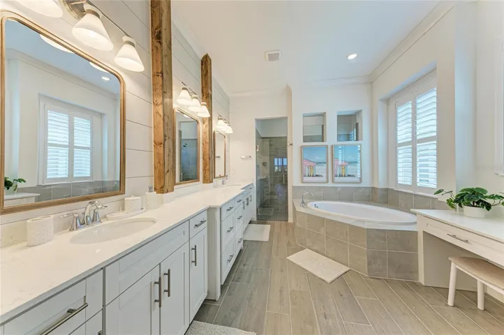 Primary Bath - Custom Trim ,Dual Vanities, Soaking Tub and 2 Shower Heads