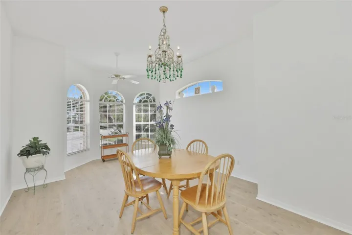Large Front Room - Use as Dining/Office/Den High Ceilings, Newer LVT Flooring, & Arched Doorway, One of a Kind Crystal Chandelier