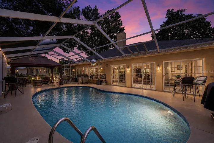 Twilight photo of pool