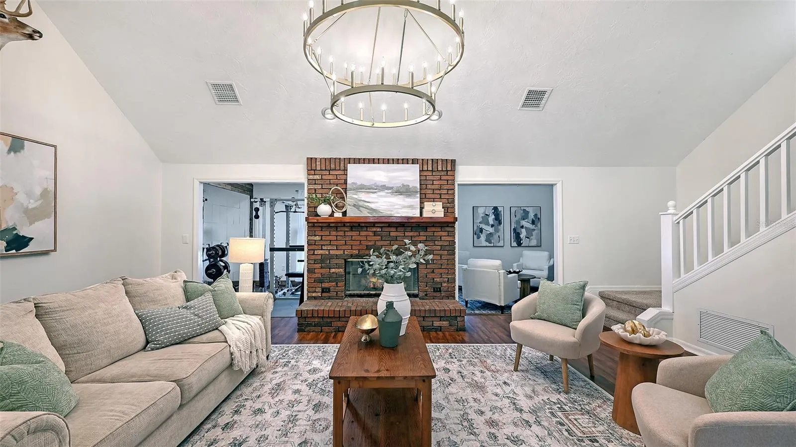 Living Room with Wood Burning Fireplace