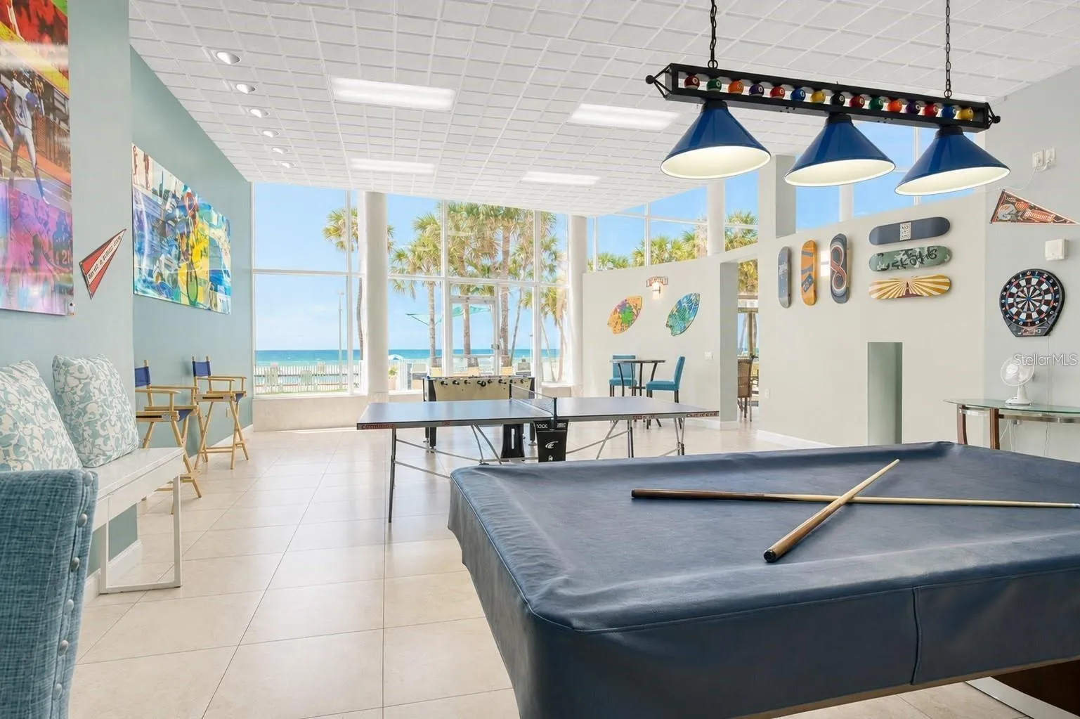 Club room and game room.