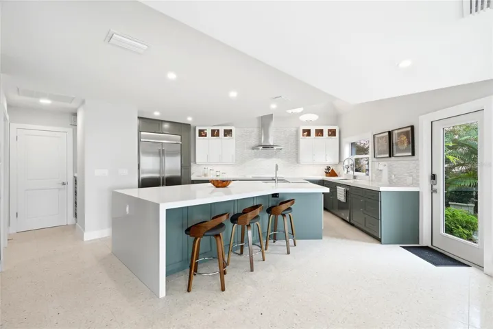 Gourmet kitchen with massive island.