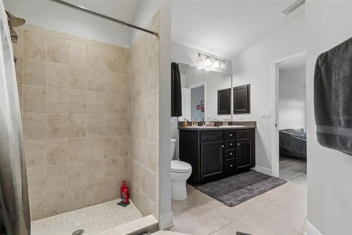 Primary walk in shower and vanity