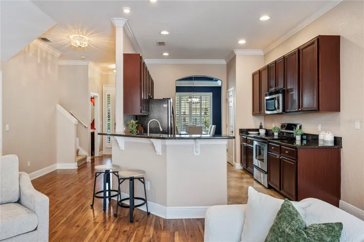 Laminate flooring throughout the living space
