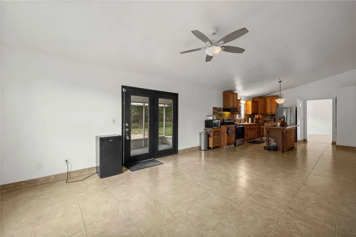 Kitchen and french doors to the back patio