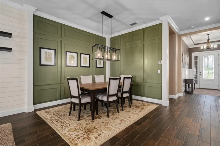 Dining Room with Custom Wall Woodwork.