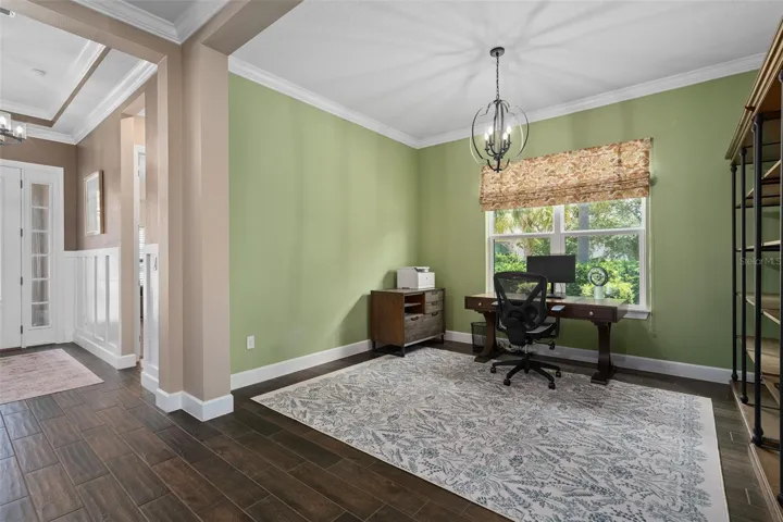 The Flex Room can serve as an Office, Den Study or a Sitting Area