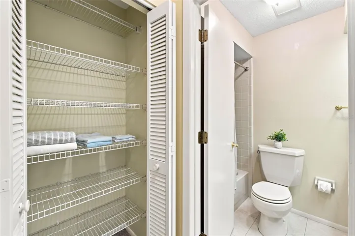 Hall linen and guest bathroom.