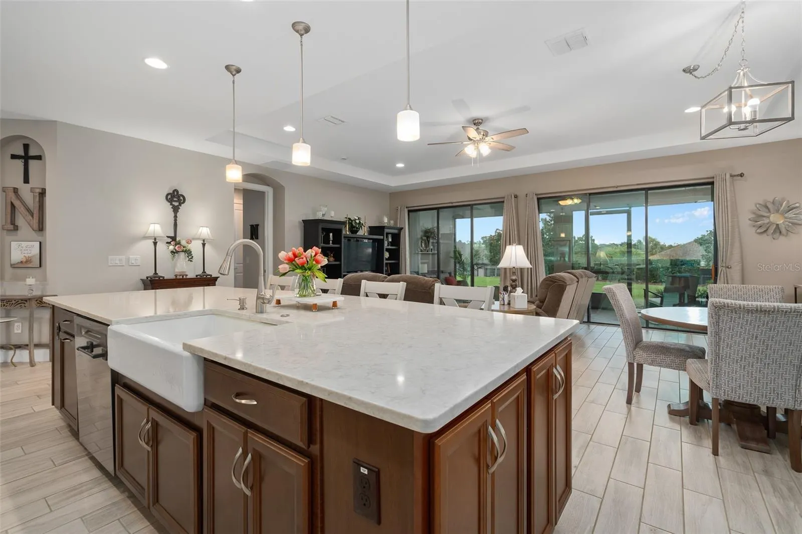 The Island offers plenty of Prep Area, Apron Sink, Dishwasher and an Under Counter Double Trash Drawer
