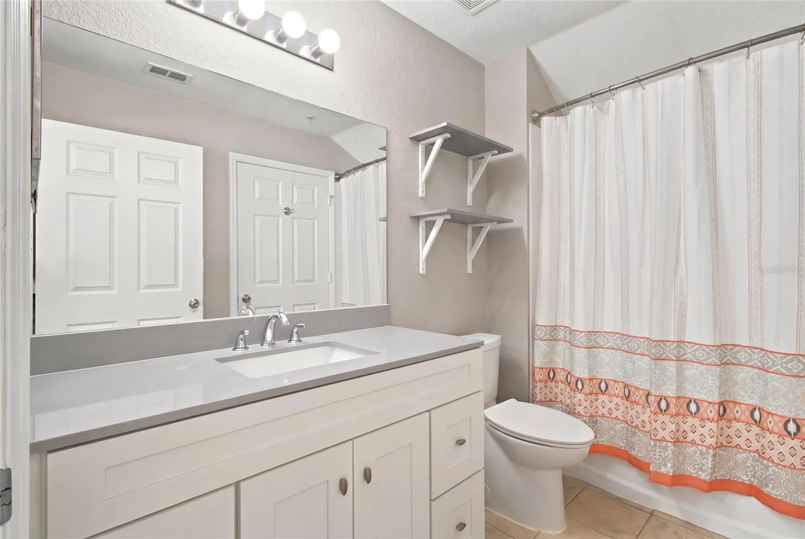 Full Bathroom. Quartz Countertop vanity and tub/shower combo
