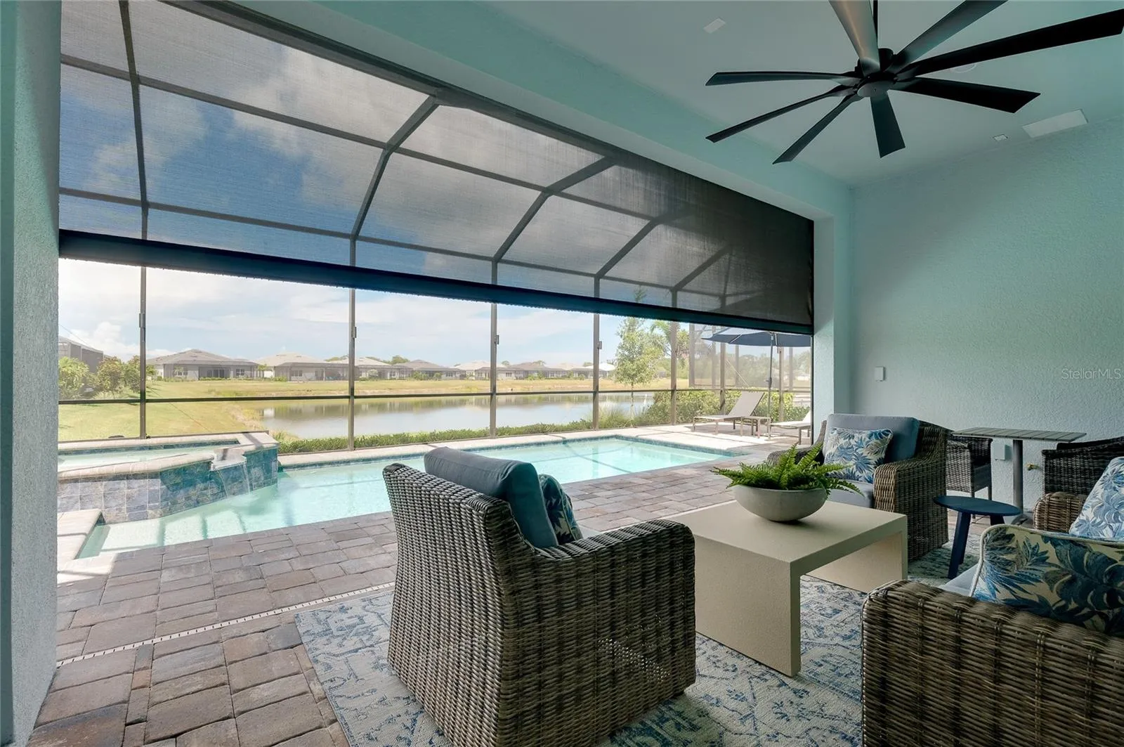 Motorized hurricane screens on lanai