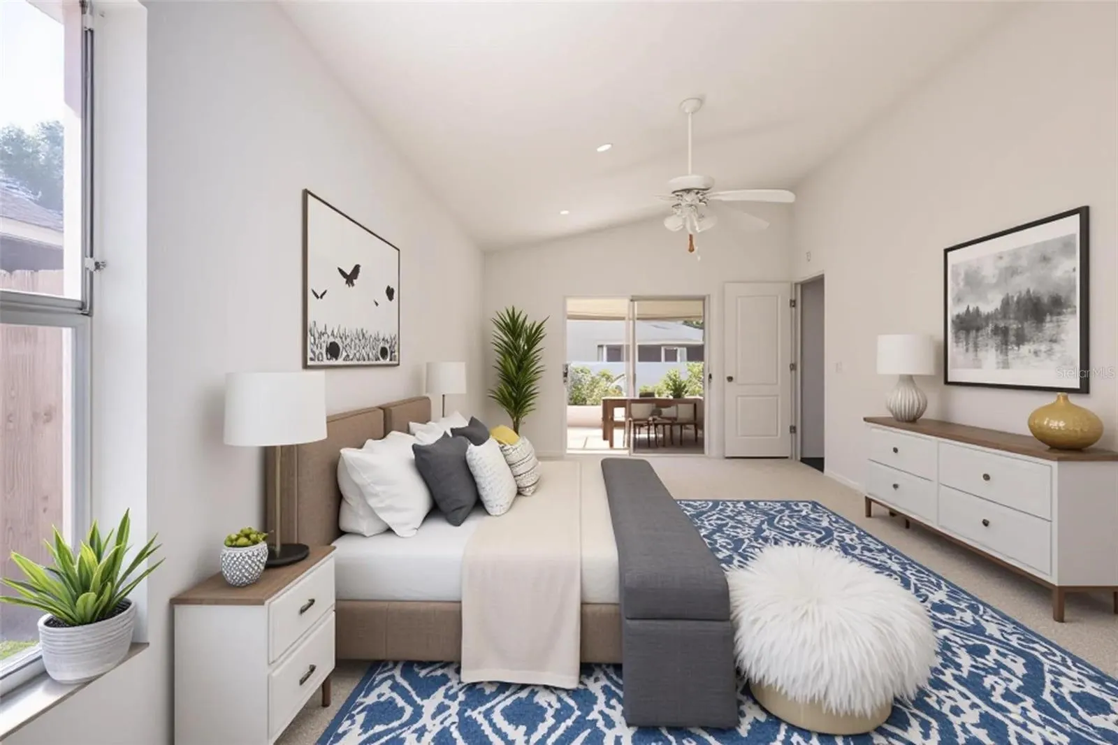Virtual staged primary bedroom. Lots of room!