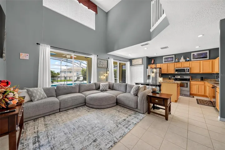 Open Floor Plan with Family Room and Kitchen.