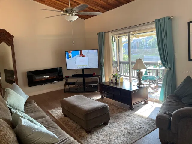 family room tv and balcony
