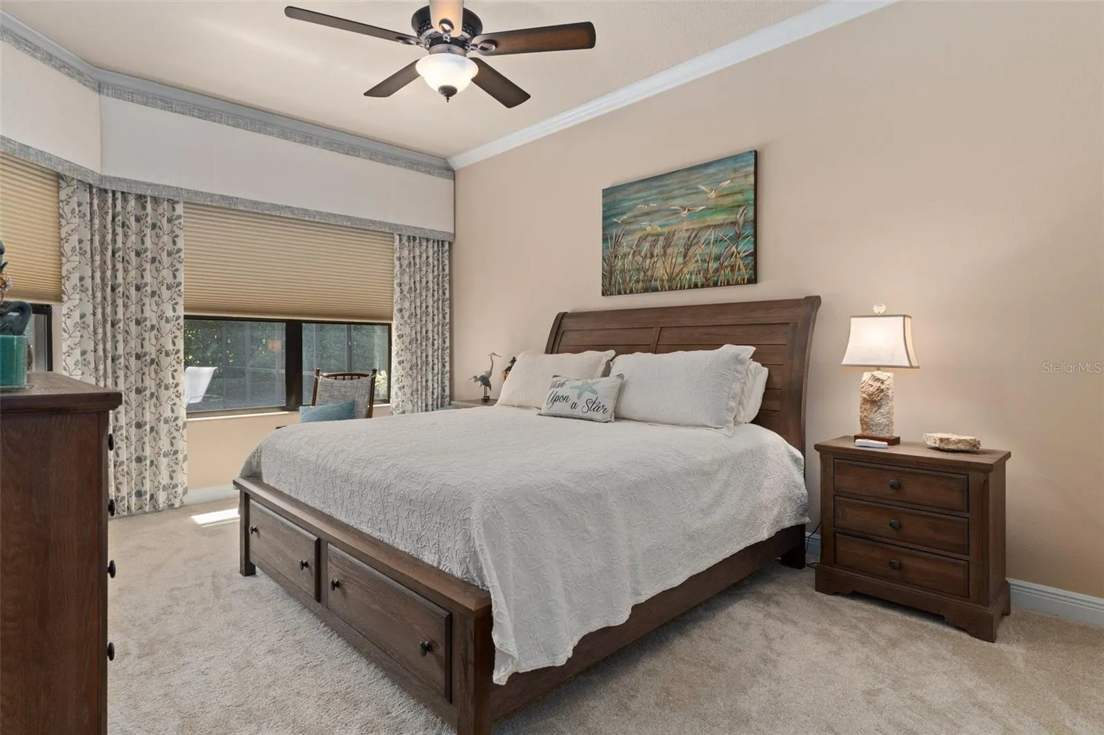The Primary Bedroom boasts extra sitting area space provided by the partial bay window.