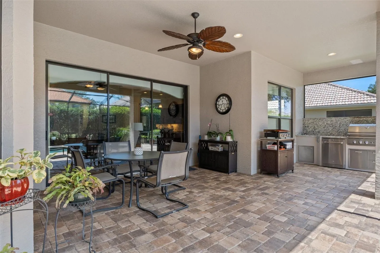 The Lanai offers shade and protection from inclement weather. There's plenty of room for outdoor dining.