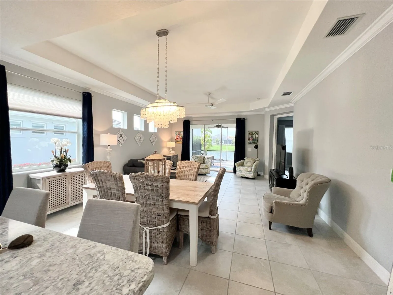 Living room/Dining Room with water view.