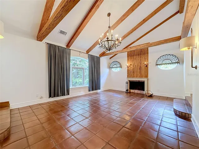 Living Room with wood-burning fireplace