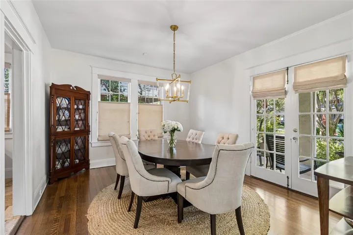 French doors lead to front porch