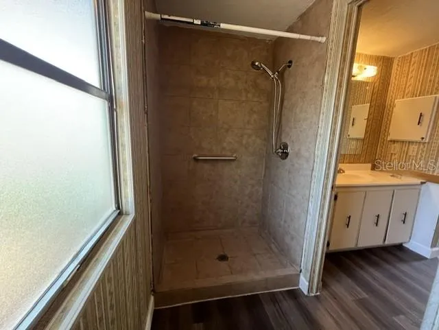 Primary Shower and Vanity area
