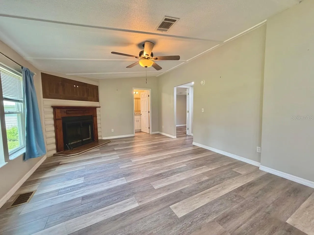 Dining area with fireplace