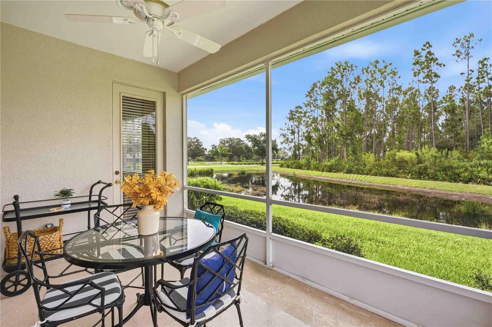 Lanai with lake views