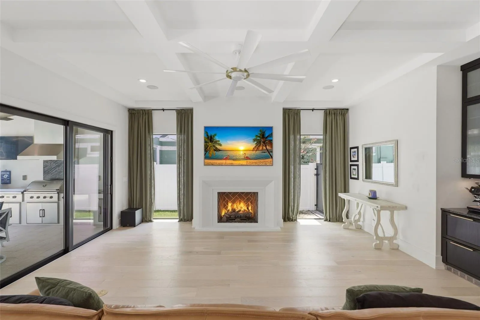 Elongated windows &amp; gas fireplace
