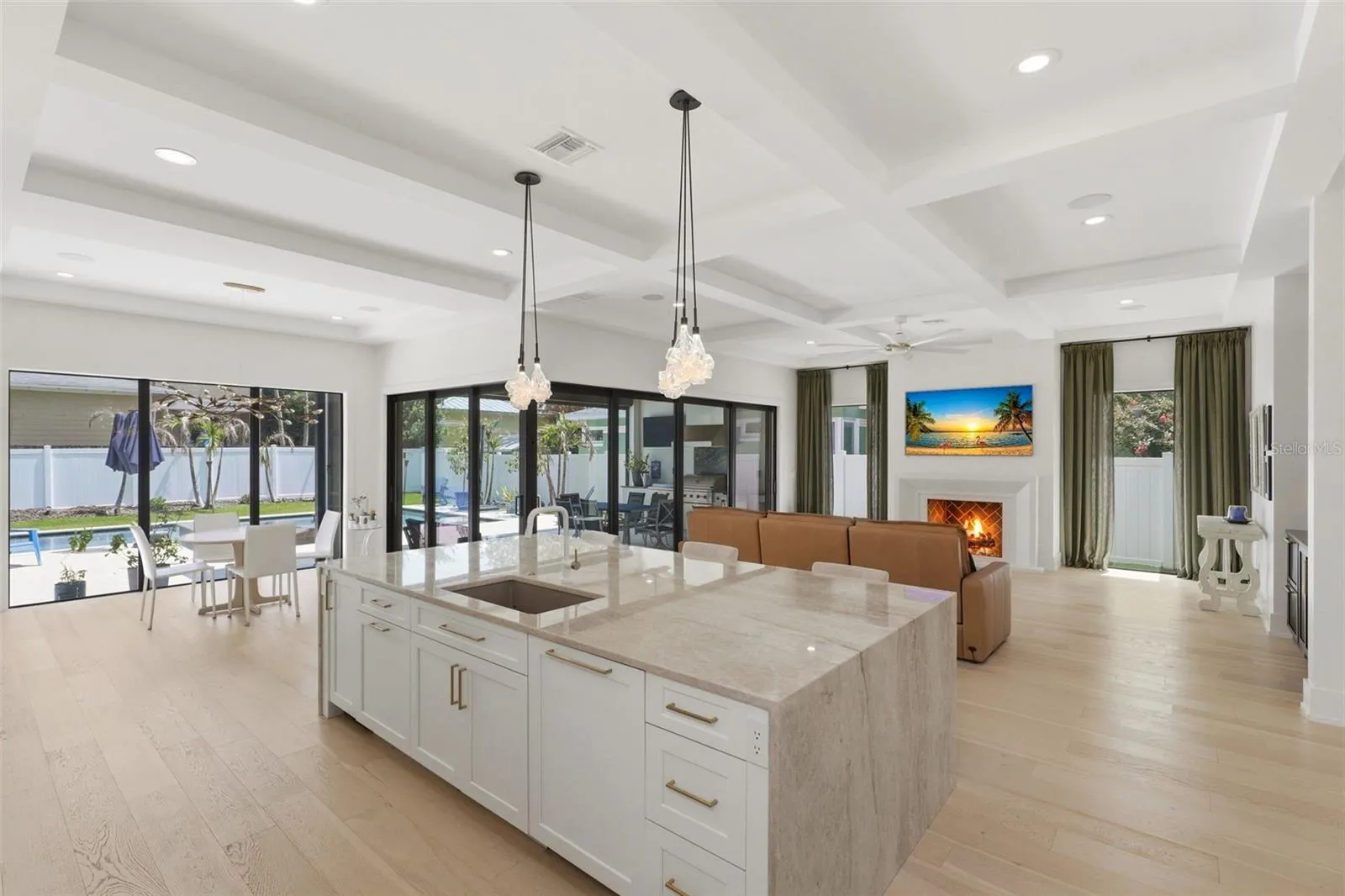 Coffered ceilings &amp; designer lighting