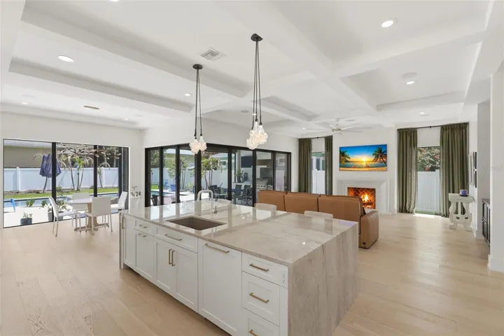 Coffered ceilings &amp; designer lighting