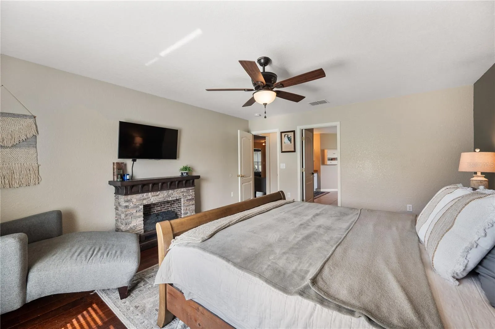 A view from  the Primary Suite into the Primary bathroom