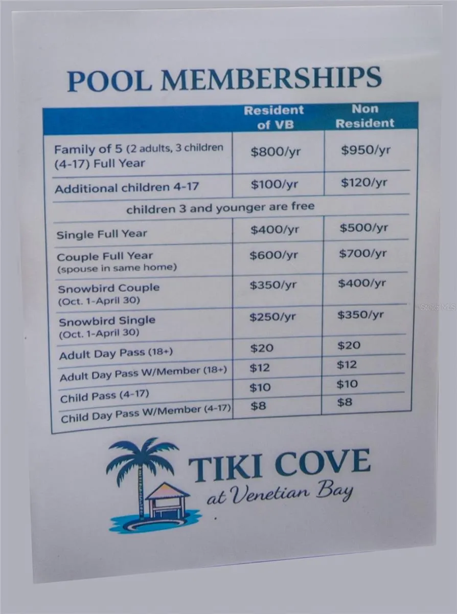 POOL MEMBERSHIPS AVALIABLE