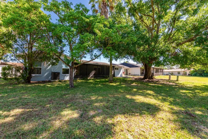 Mature trees and a spacious backyard.
