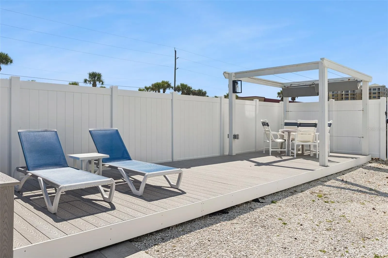 Pool Deck with lots of seating and bathrooms