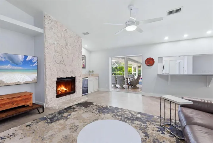 Stunning Floor-to-Ceiling Stone Fireplace