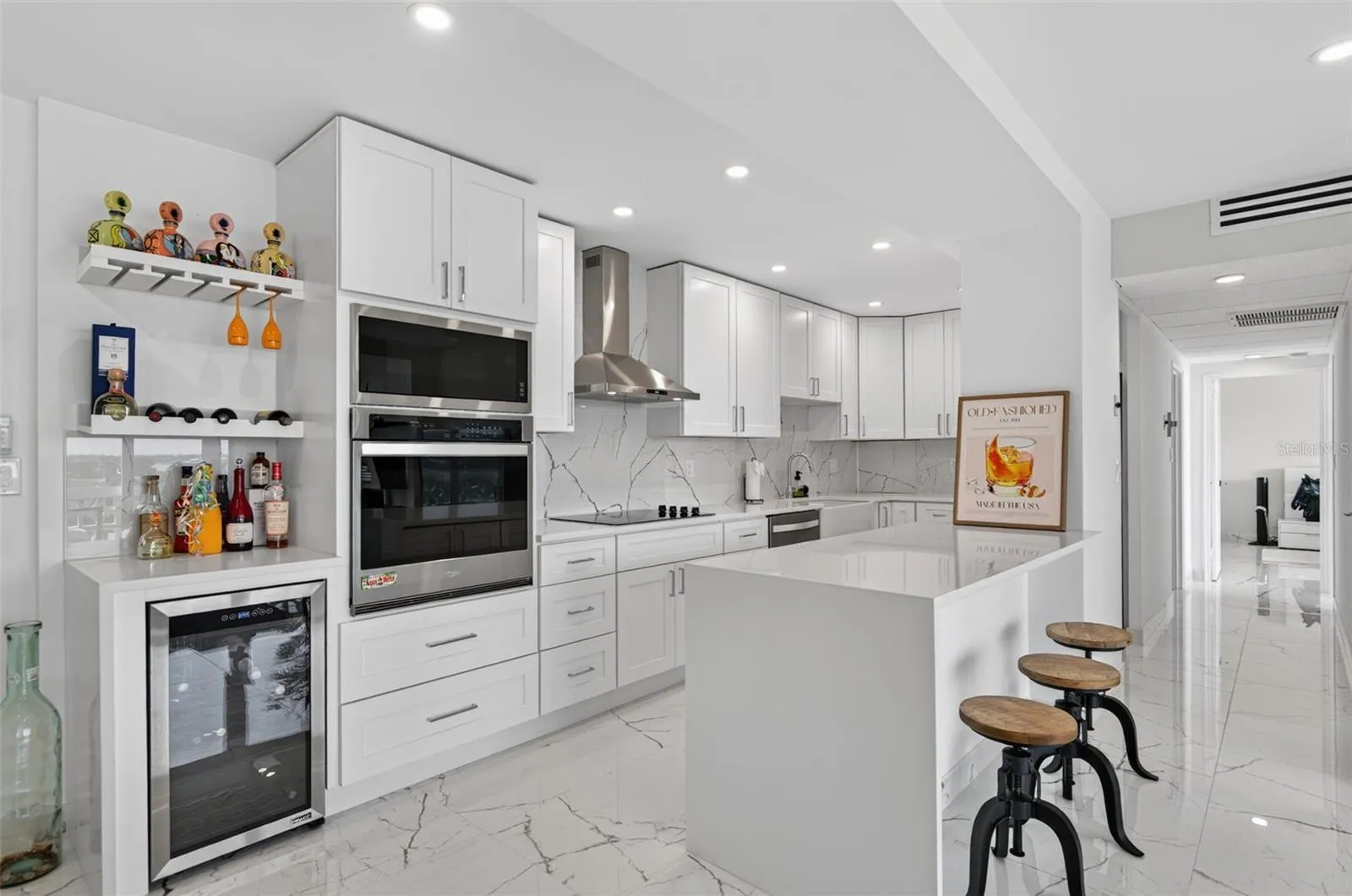 Kitchen view , bright, white and great lighting