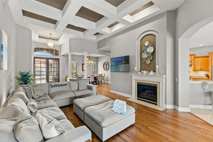 Living Room with coffered ceiling