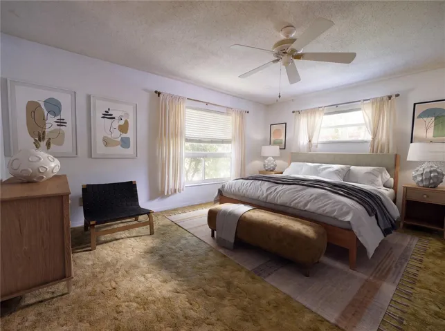 Virtually Staged Primary bedroom with dual exposure windows