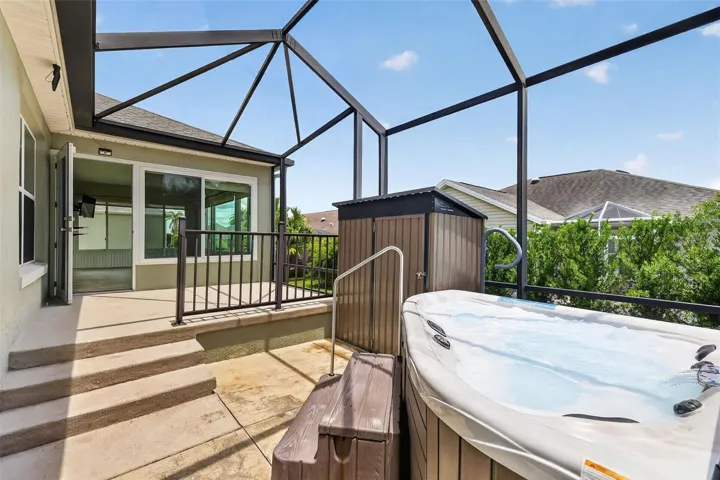 Extended Birdcage with Hot Tub, Storage Shed, and PRIVACY Landscaping!
